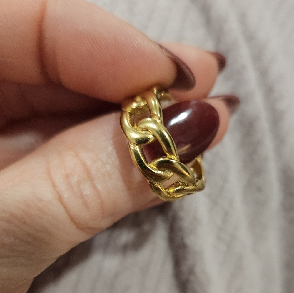 NEW Stainless Steel Chunky Gold Chain Ring - Size 7 - Picture 3 of 9